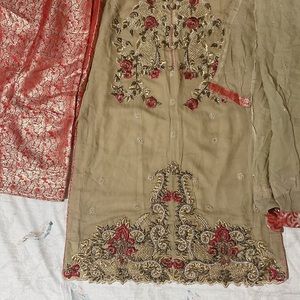 Pakistani/Indian chiffon embroidered dress with jamawar trouser